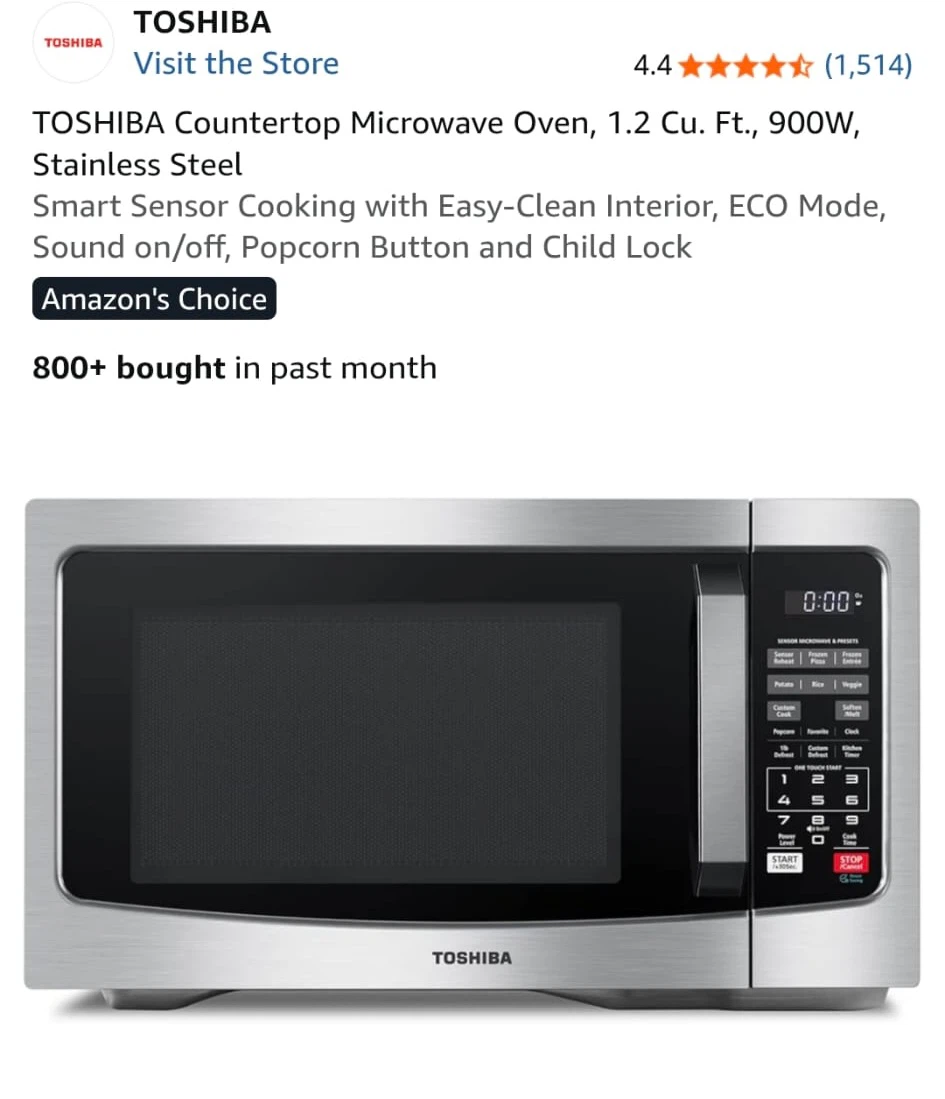 Toshiba 1.2 Cu. Ft. Stainless Steel Countertop Microwave - photo 2