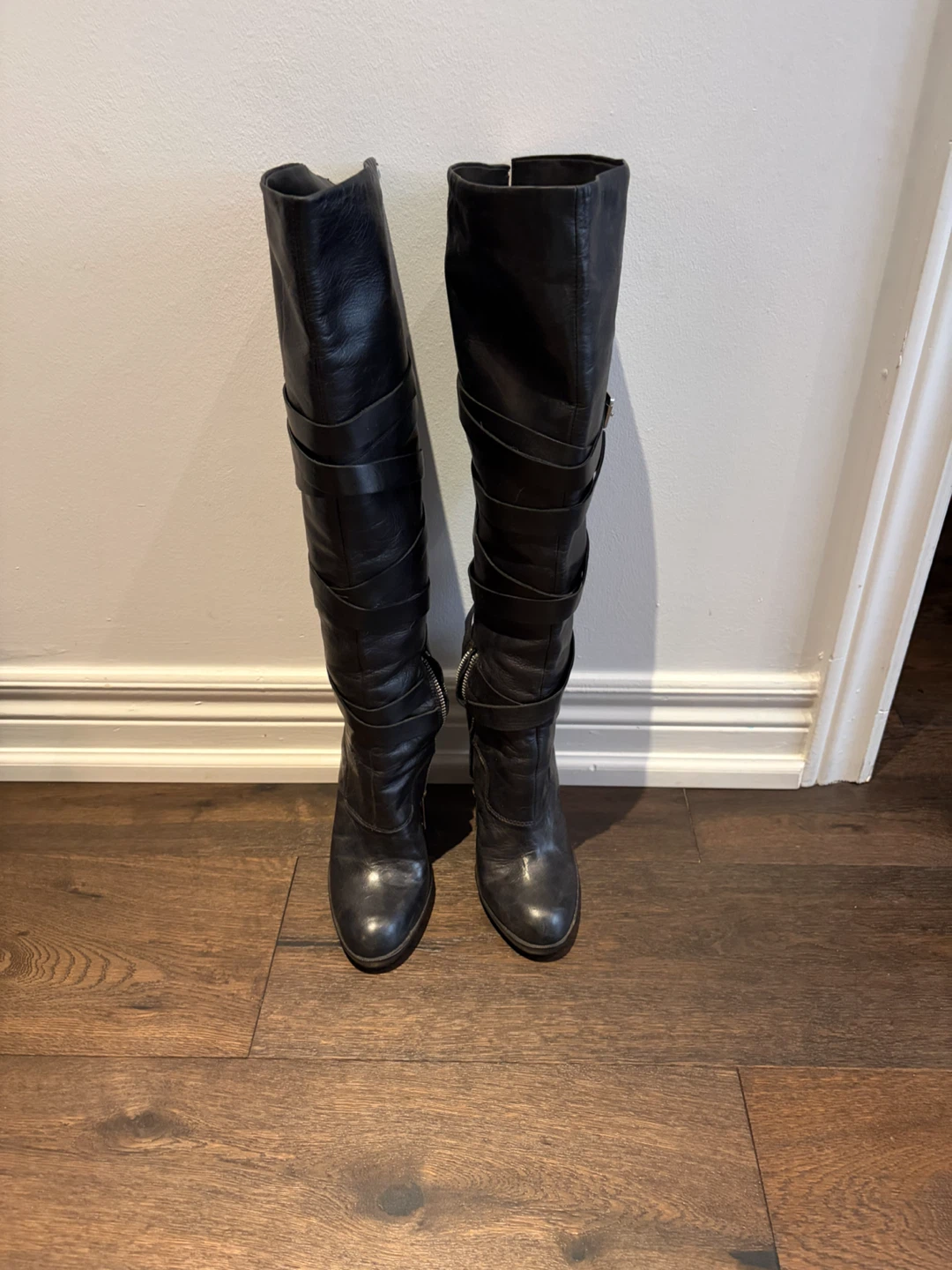 Michael Kors black leather knee-high boots