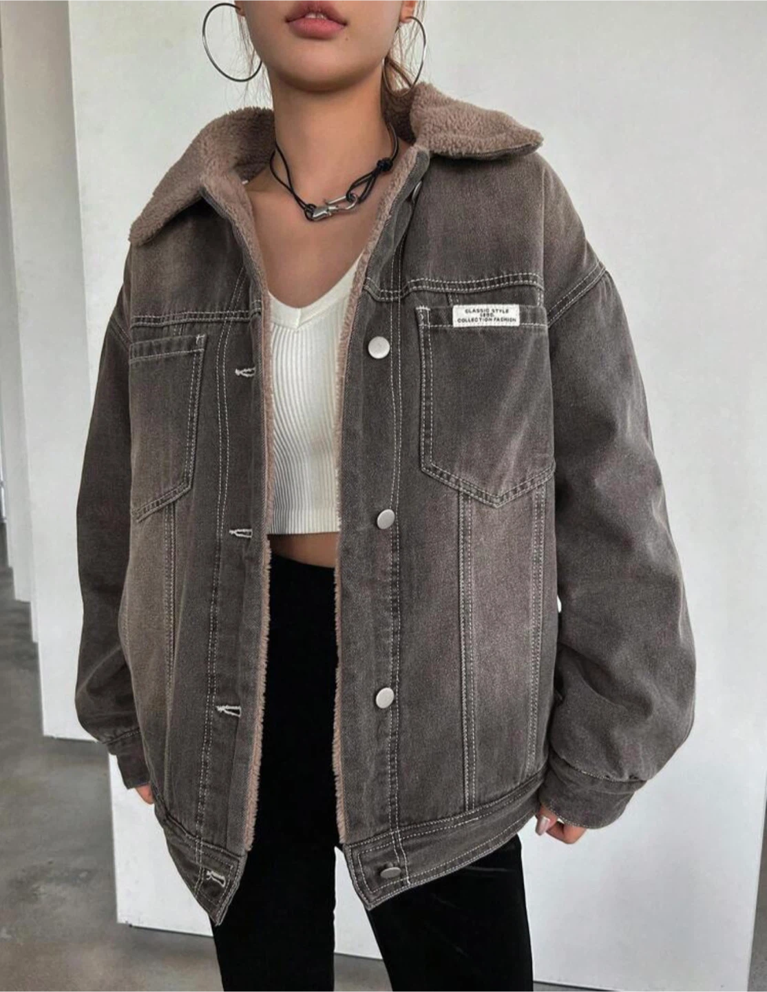 Classic Style Sherpa Denim Jacket