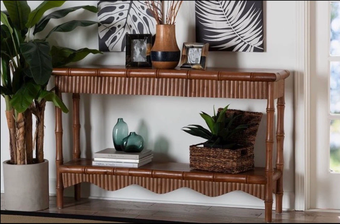 New Boho Bamboo Carved Console Entryway Sofa Table - photo 5