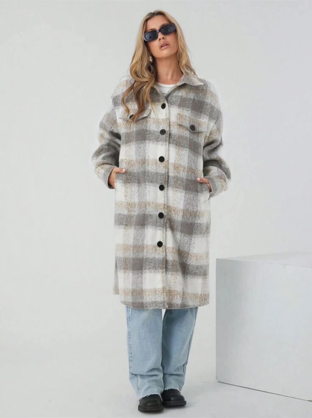 Grey and White Plaid Shacket