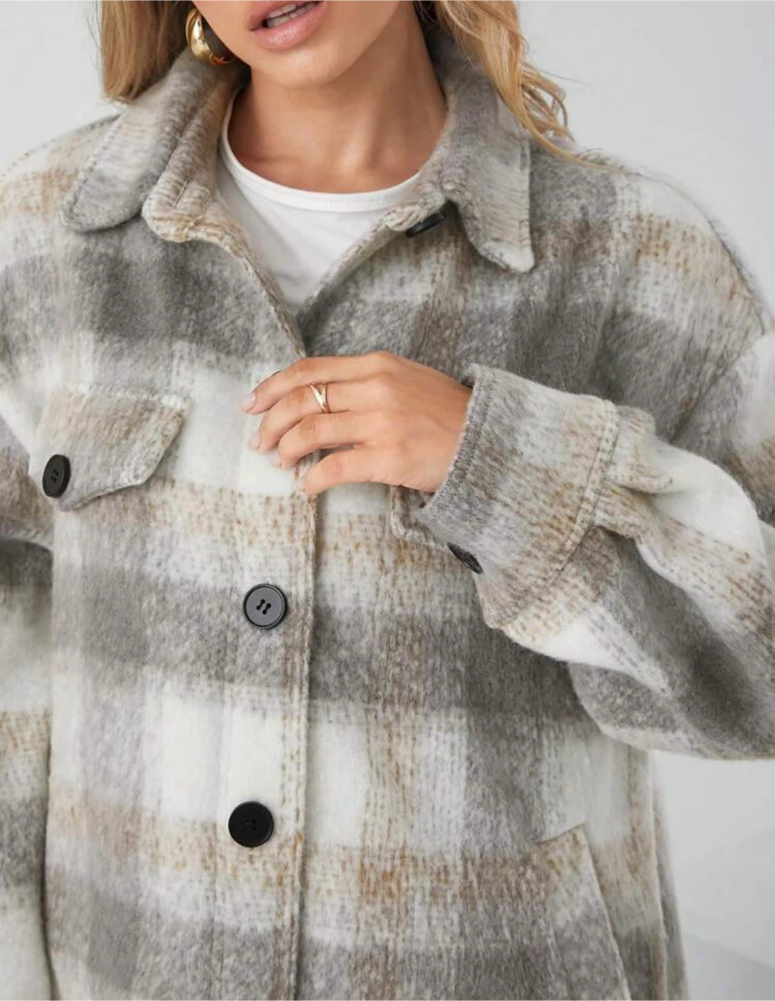 Grey and White Plaid Shacket - photo 2