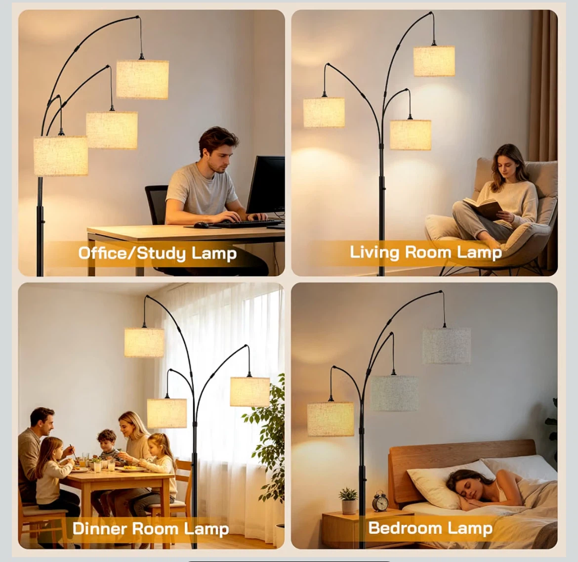 3-Light Arched Floor Lamp with Adjustable Colour Temperature - photo 3