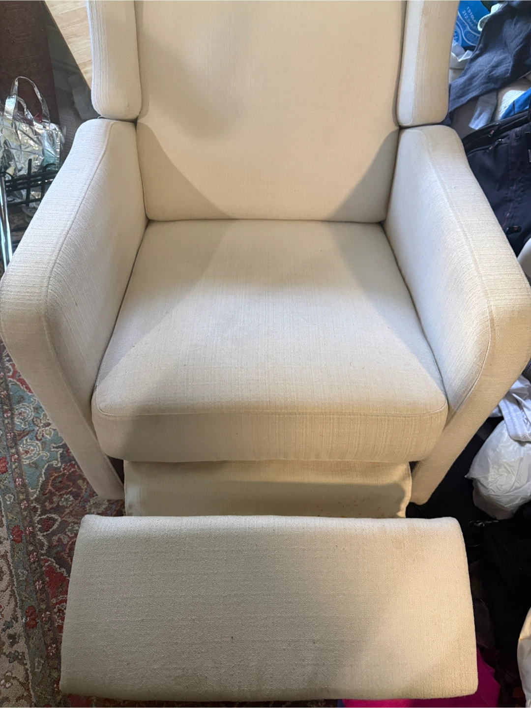 Cream Upholstered Recliner , swinging Chair , well made - photo 2