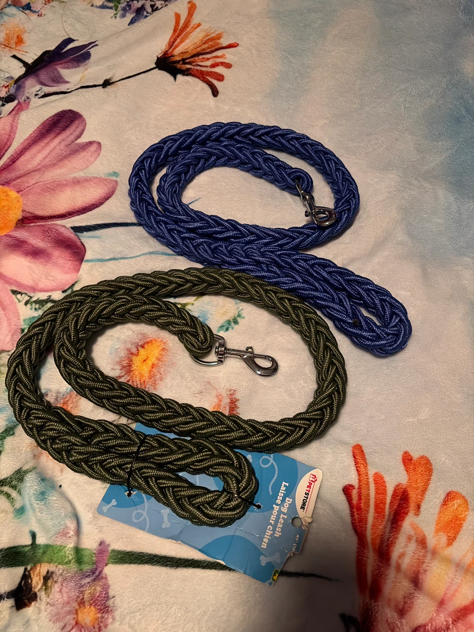 Two braided dog leashes