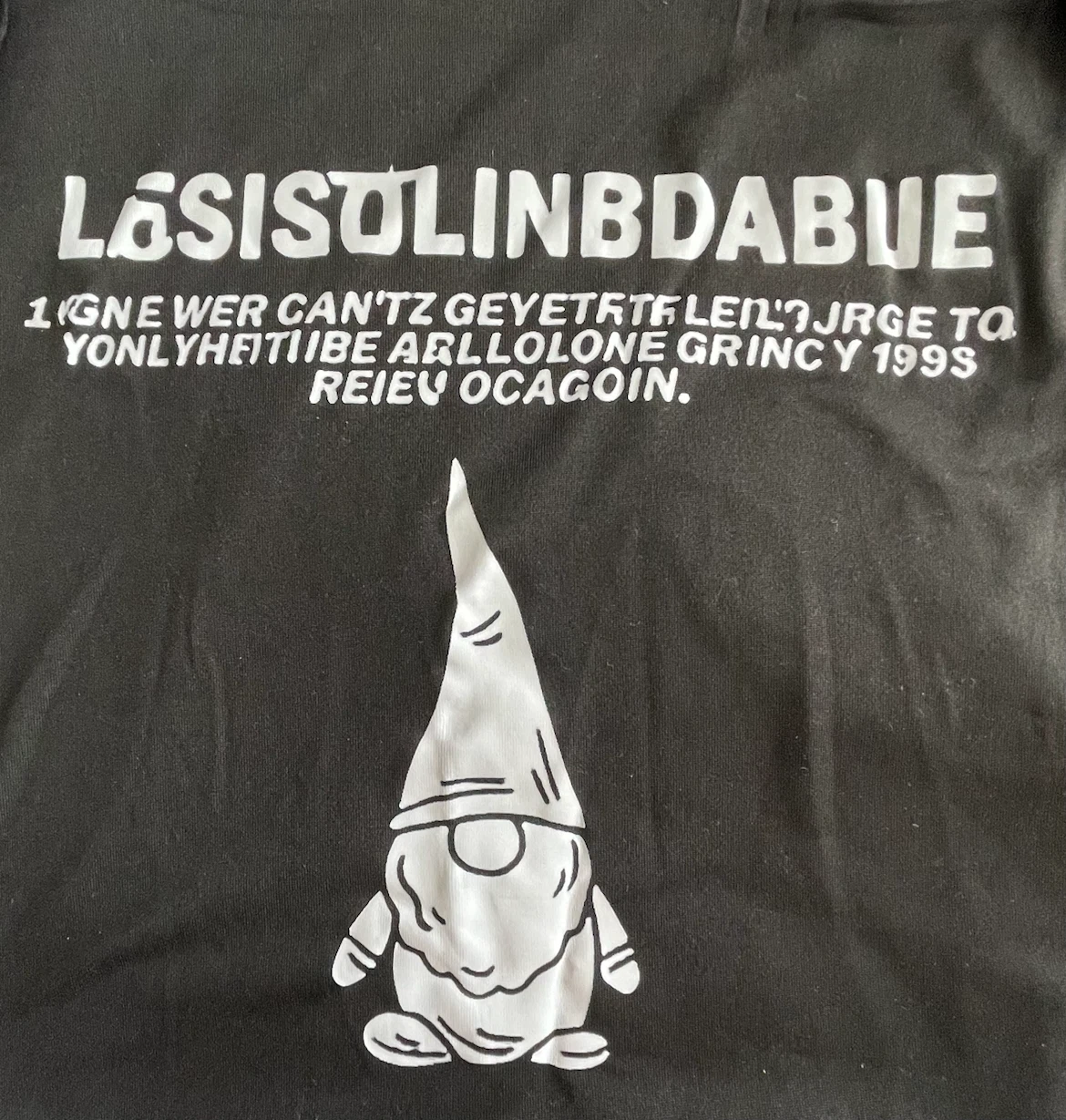 Black Graphic T-Shirt with Gnome Print