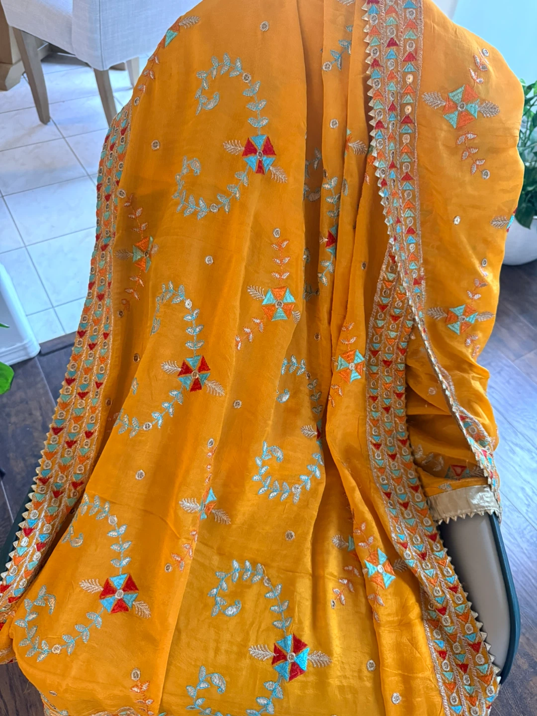 Embroidered Mustard Dupatta