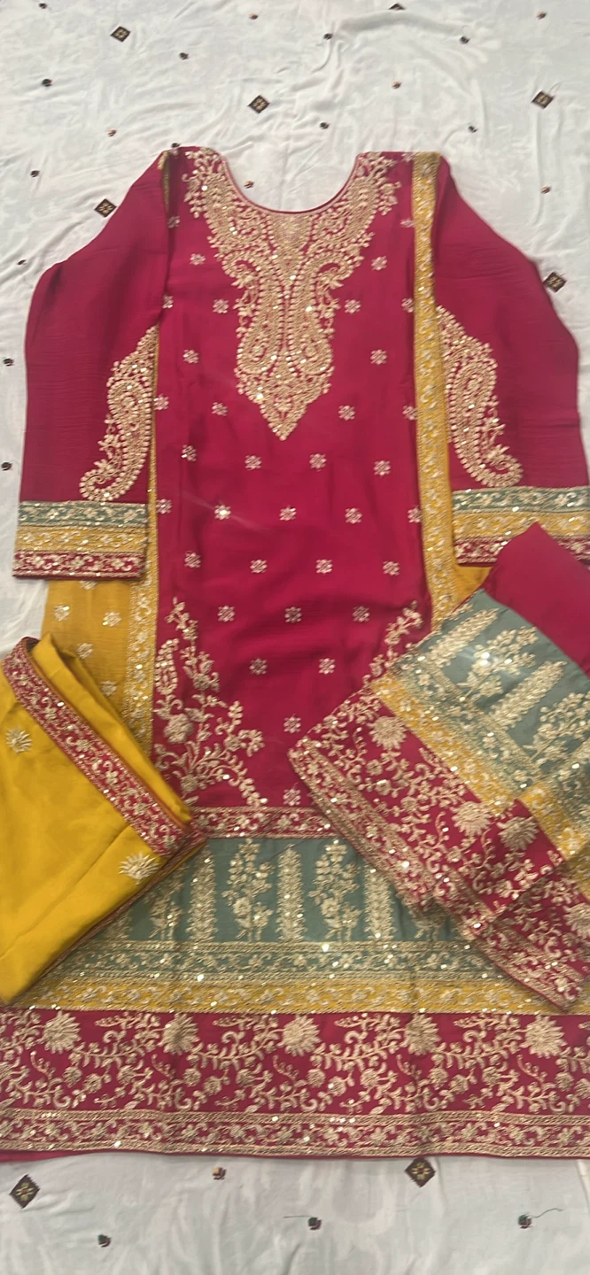 Pink and Yellow Embroidered Shalwar Kameez