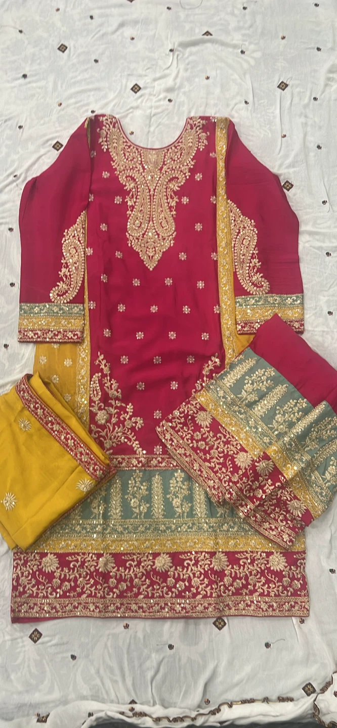 Pink and Yellow Embroidered Shalwar Kameez - photo 3