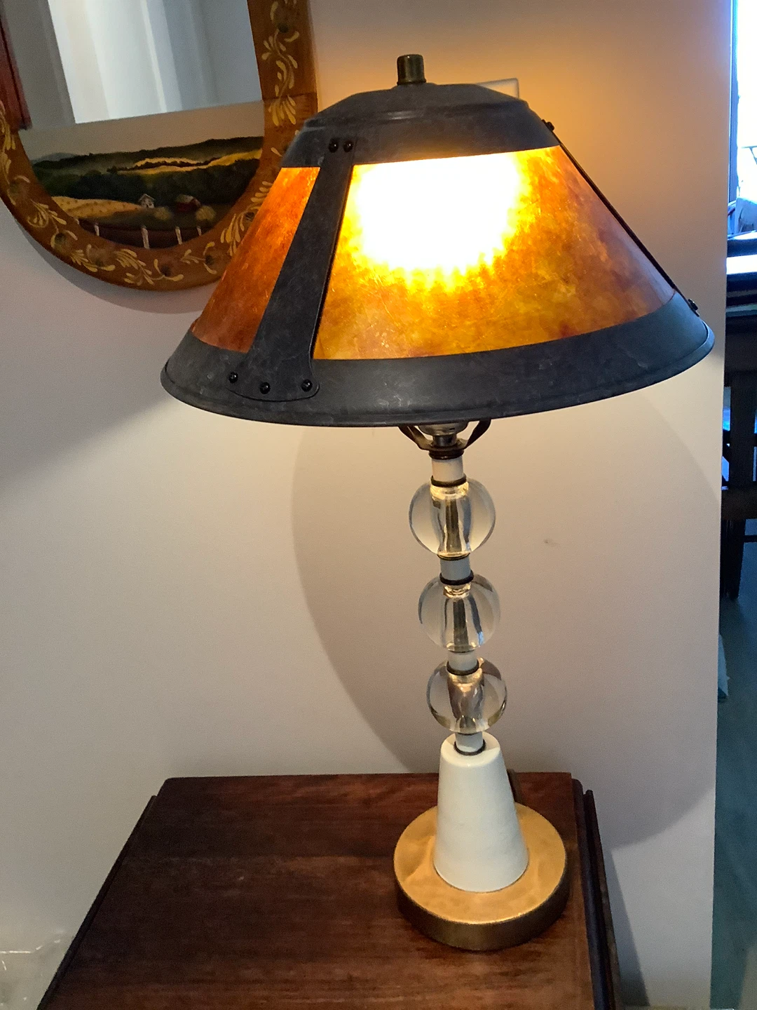Vintage Conical Amber Toned Panels Mica Style Table Lamp 🐞 - photo 3