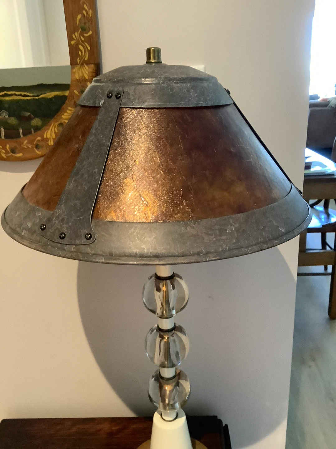 Vintage Conical Amber Toned Panels Mica Style Table Lamp 🐞 - photo 4