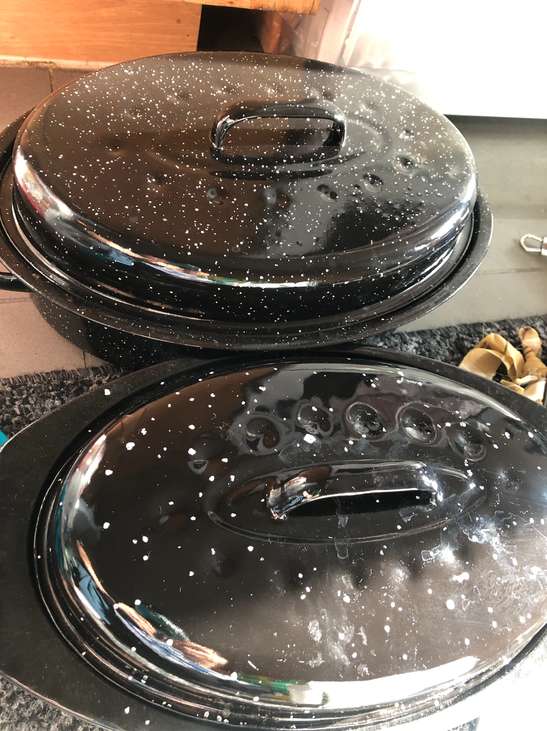 2 Black Enamel Roaster Pan