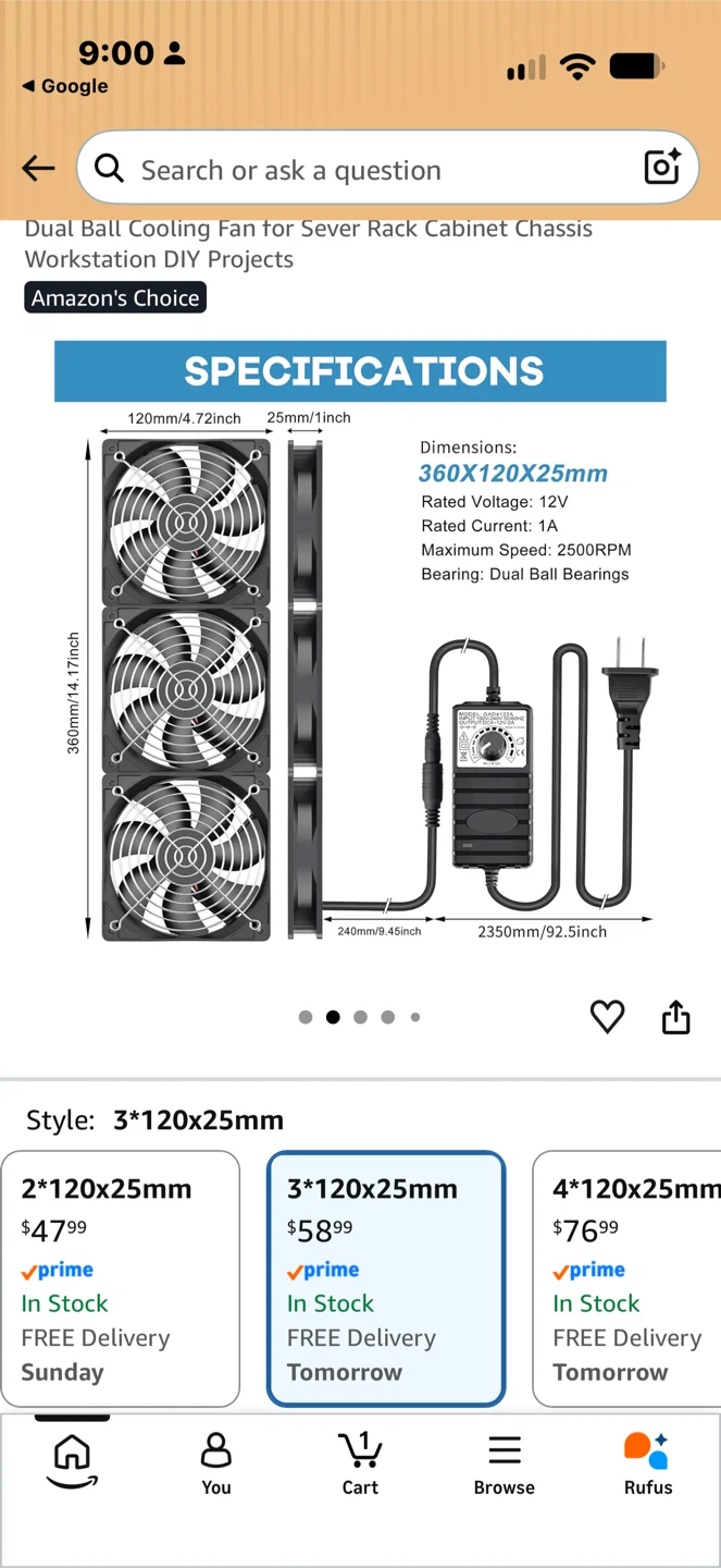 Triple 120mm Dual Ball Cooling Fan System