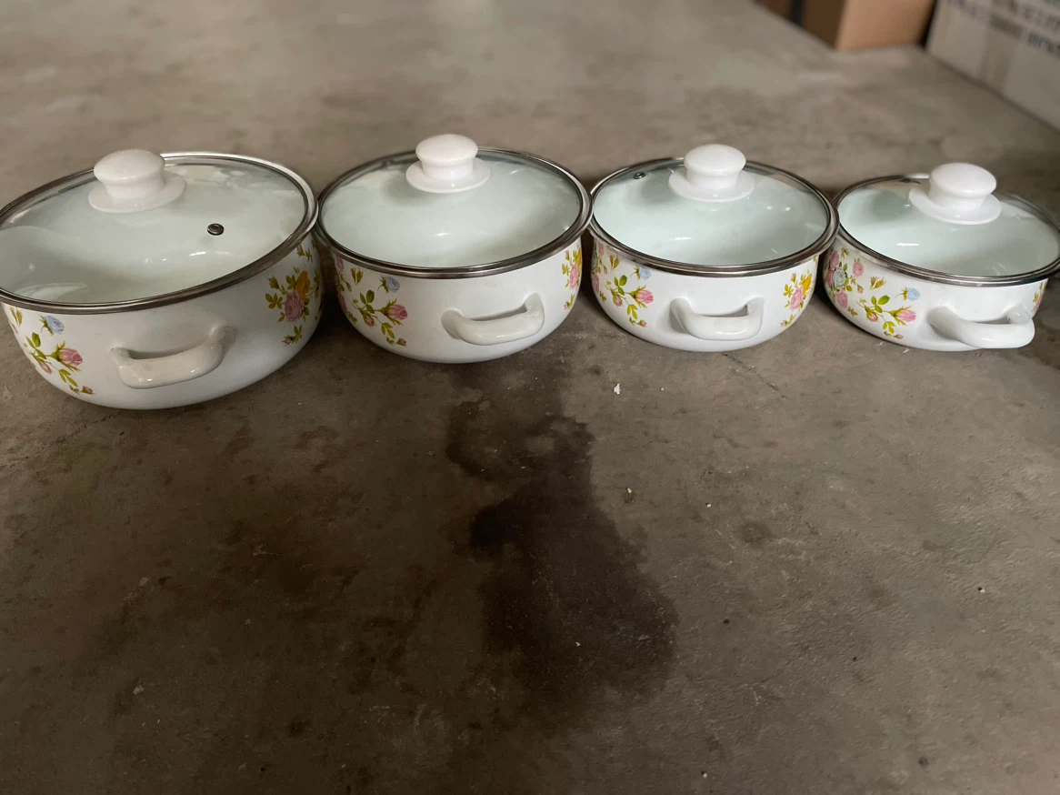 Set of 4 Enamel Cooking Pots with Lids - photo 3