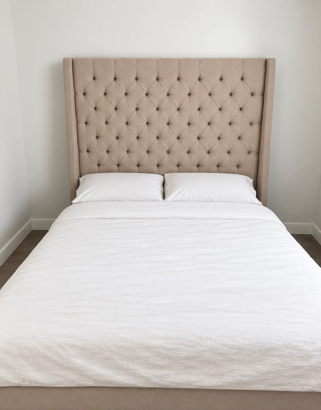 Tufted Beige Fabric Queen Bed Headboard