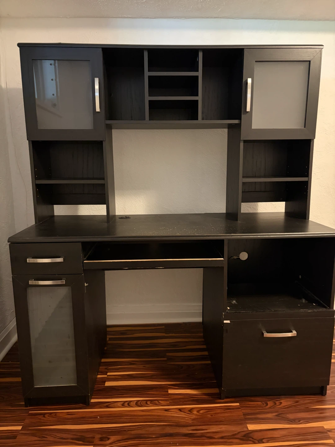 Black Computer Desk with Hutch and Storage