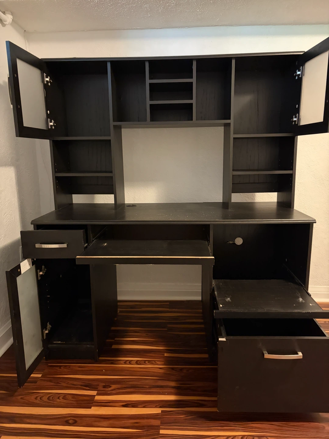 Black Computer Desk with Hutch and Storage - photo 2