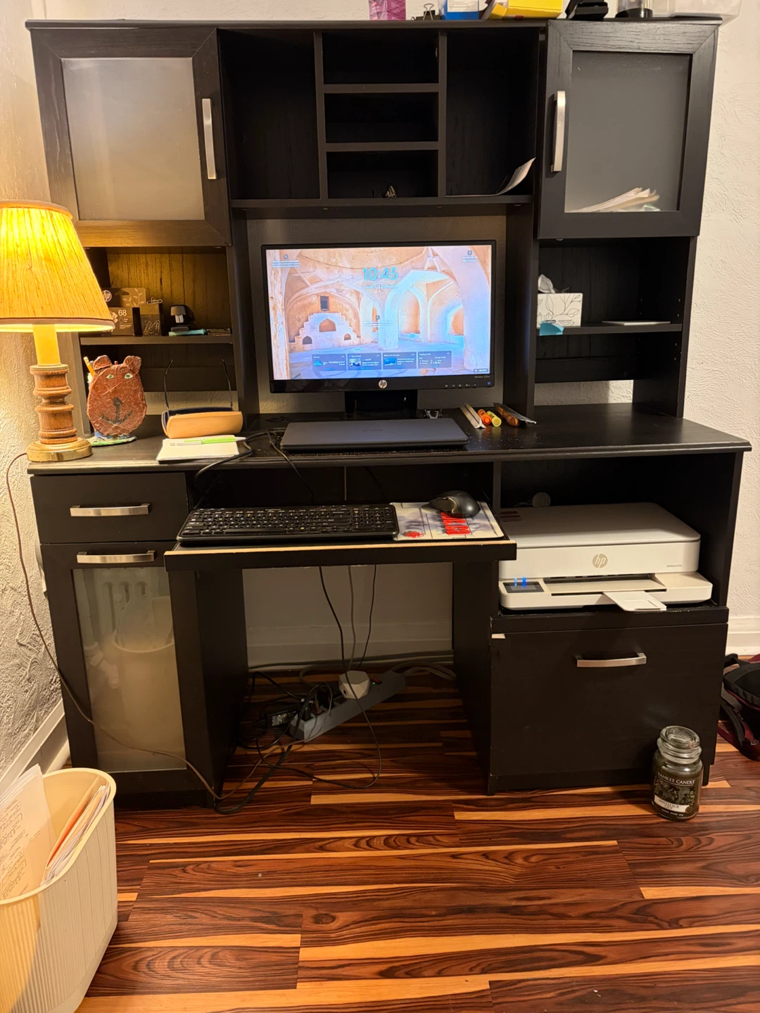 Black Computer Desk with Hutch and Storage - photo 3