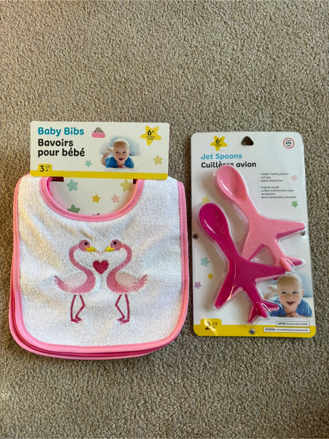 New baby bibs & jet spoons