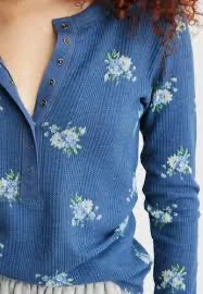 Aerie Waffle Knit Floral Henley Top