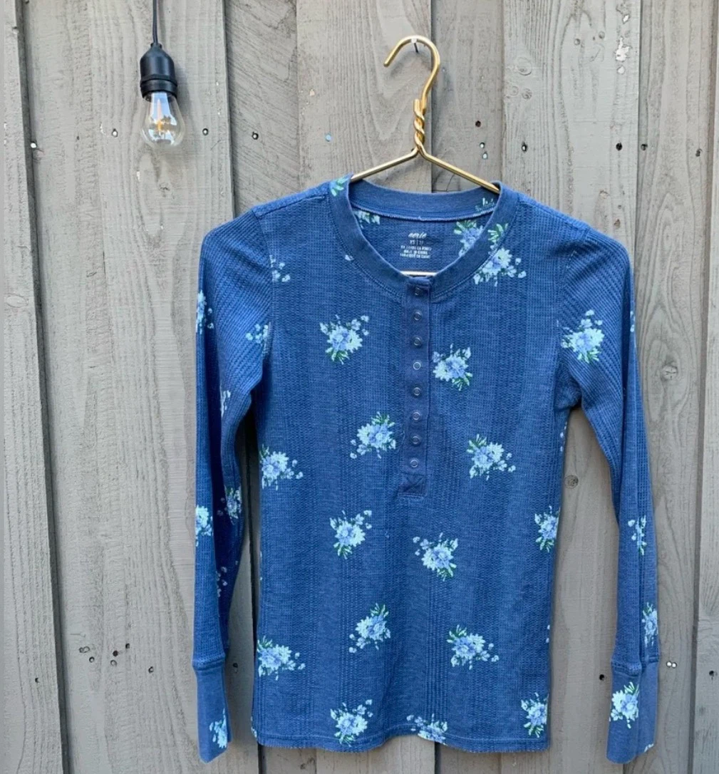 Aerie Waffle Knit Floral Henley Top - photo 2