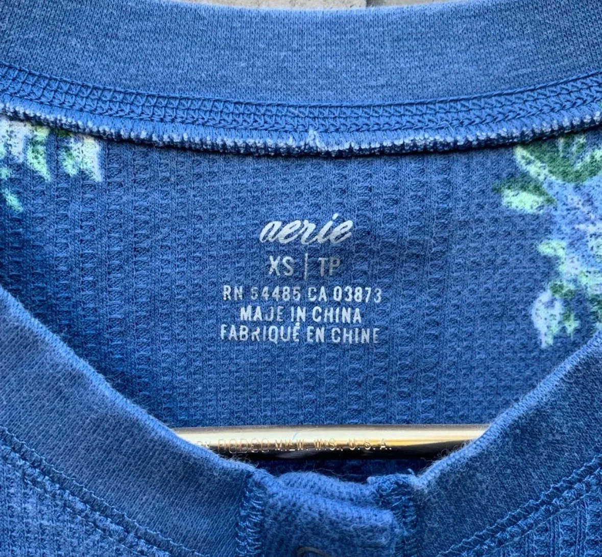 Aerie Waffle Knit Floral Henley Top - photo 4