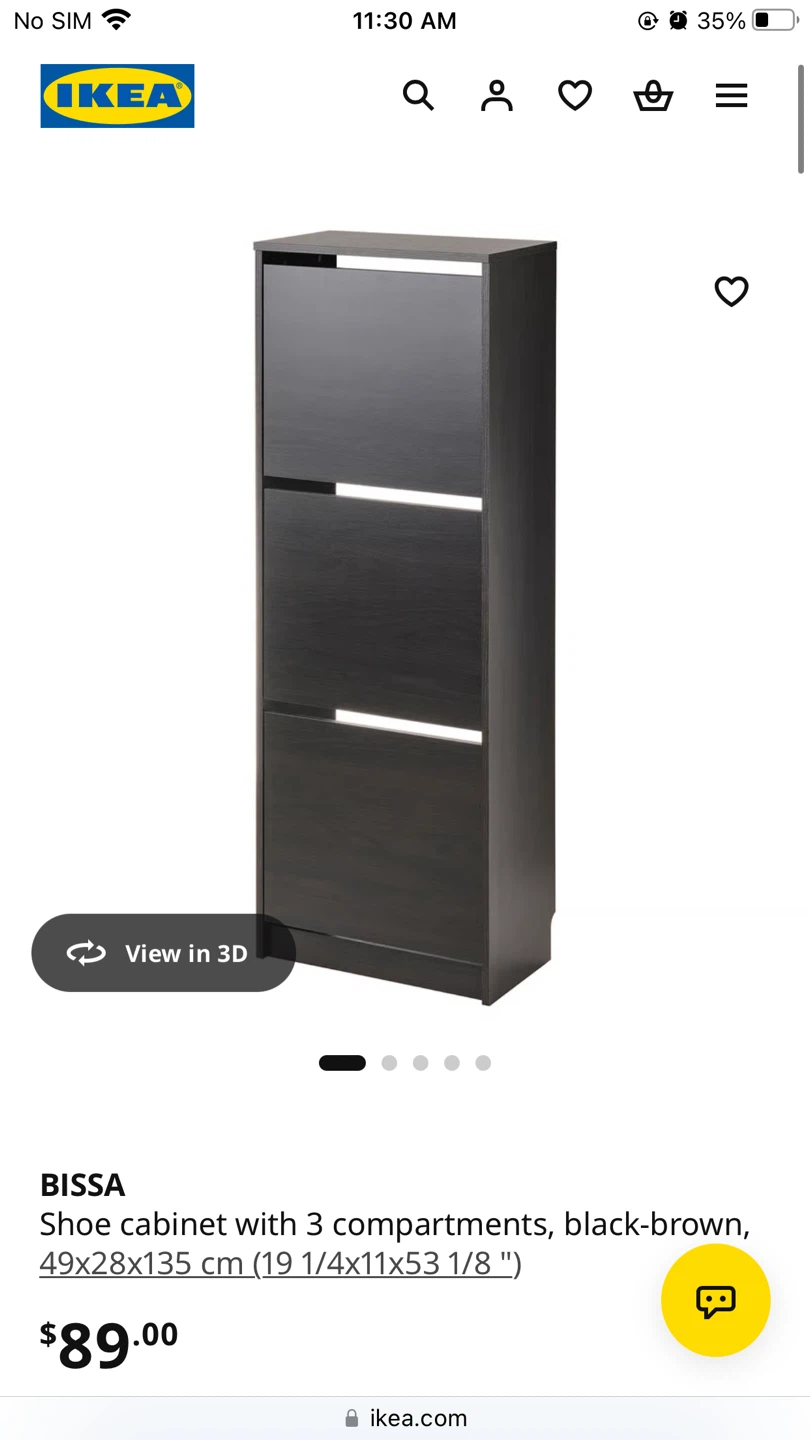 IKEA BISSA 3-compartment shoe cabinet, black-brown