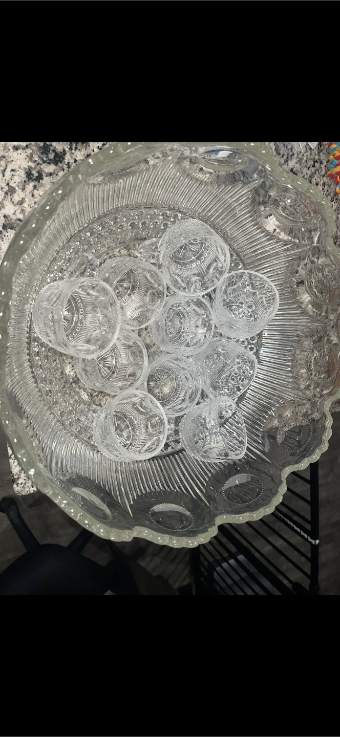 Vintage Clear Glass Punch Bowl Set