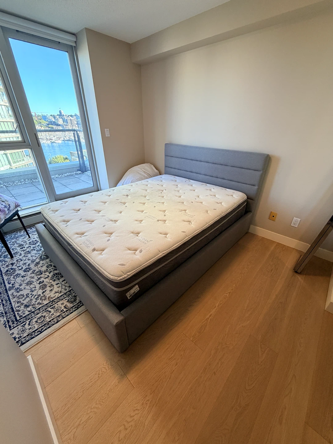 Grey Upholstered queen Bed Frame with Mattress