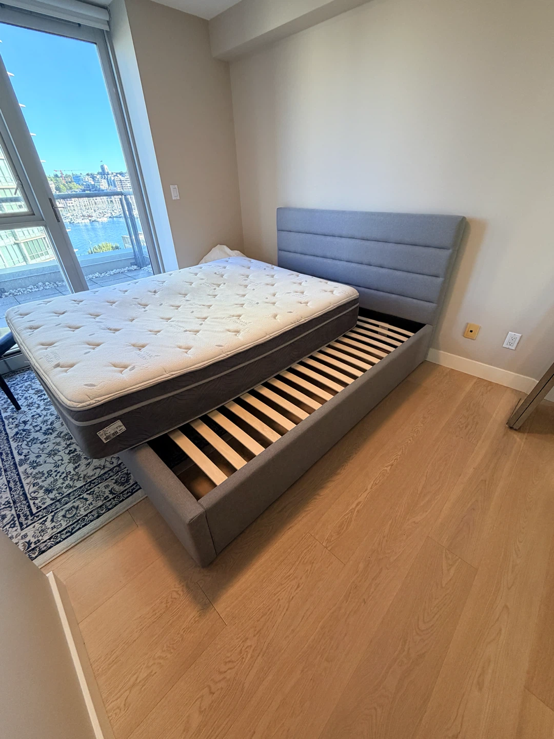 Grey Upholstered queen Bed Frame with Mattress - photo 2