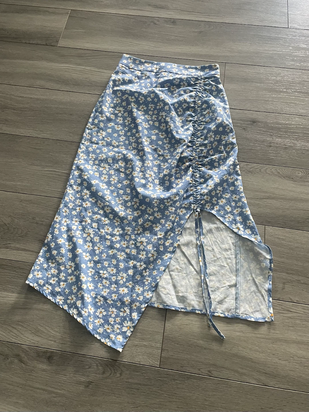 Blue Floral Side Slit Skirt