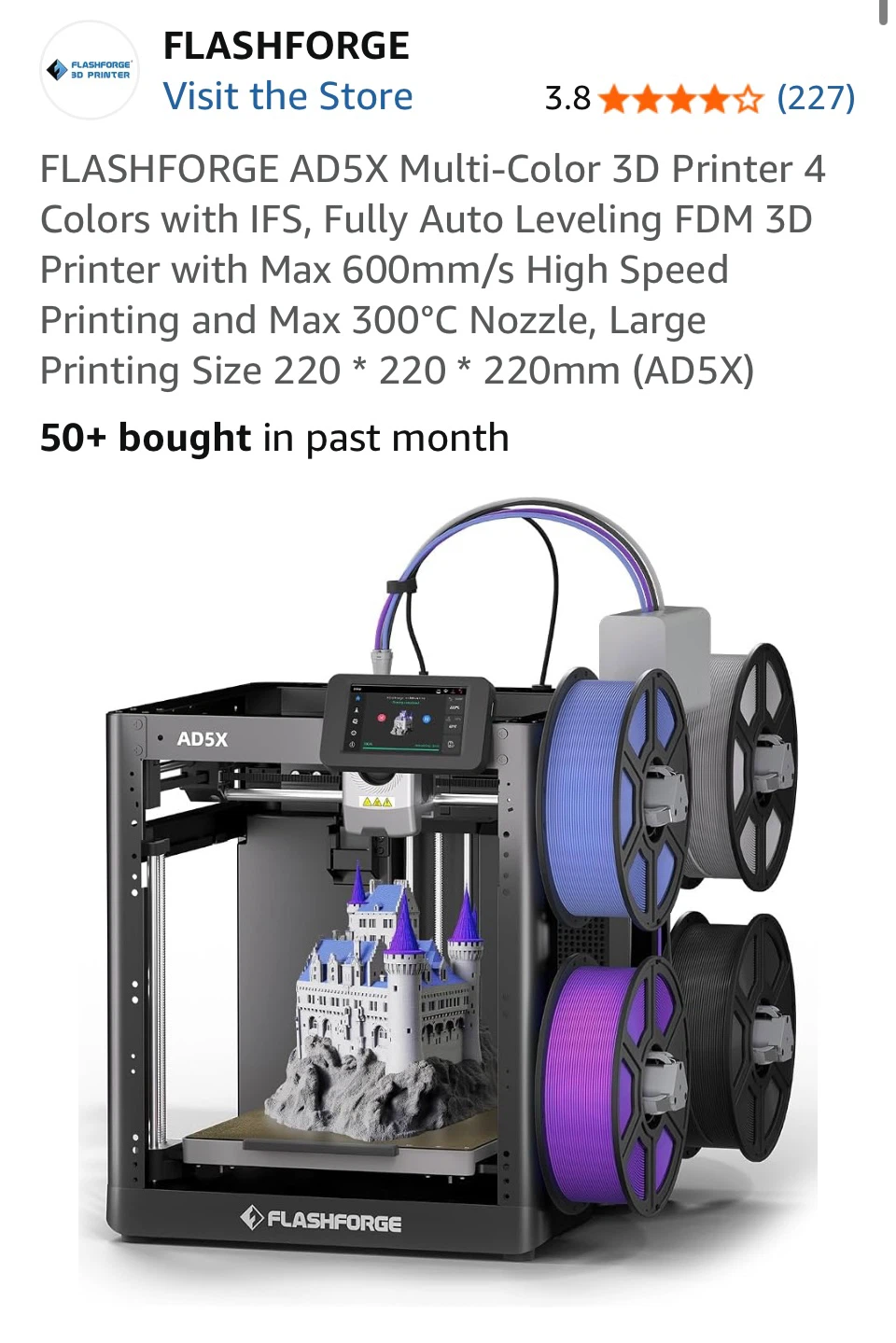 FLASHFORGE AD5X Multi-Color 3D Printer -Like New
