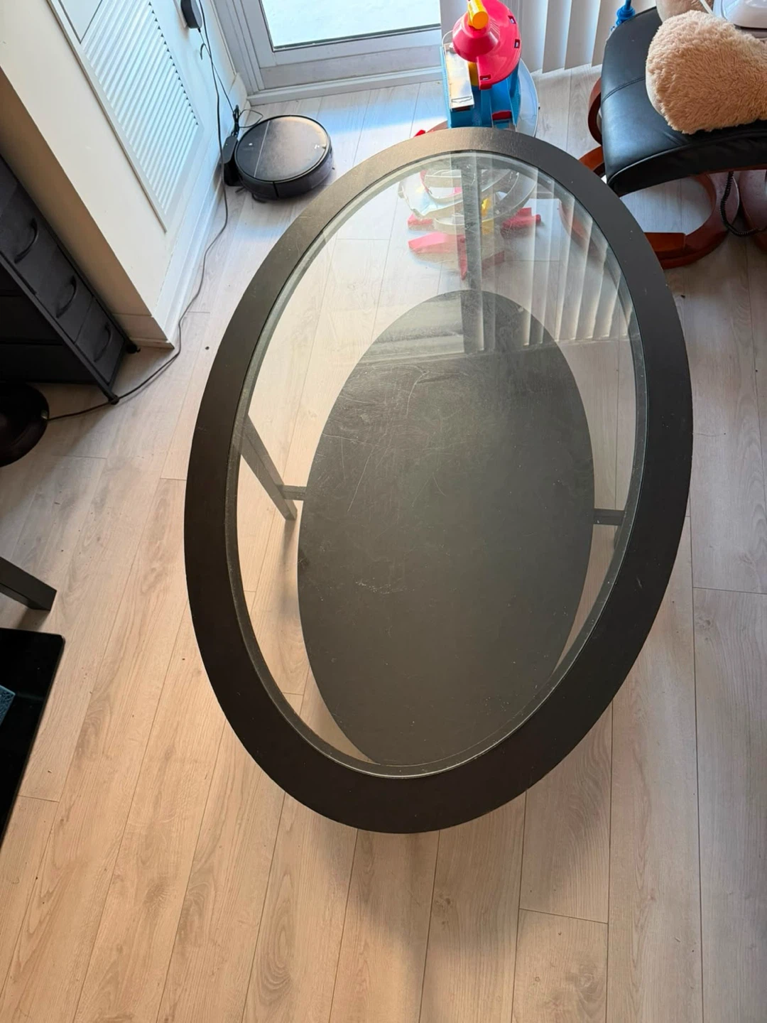 Oval Black Coffee Table with Glass Top