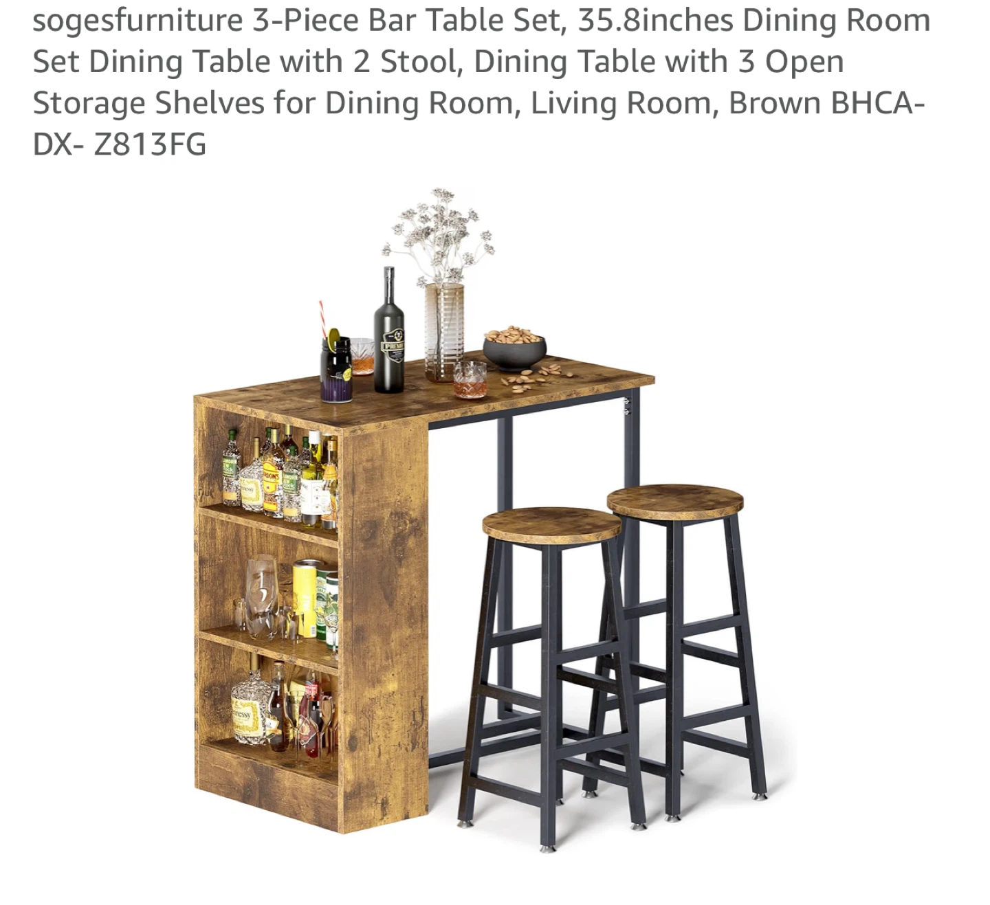 3-Piece Bar Table & Stool Set with Storage – Already Assembled