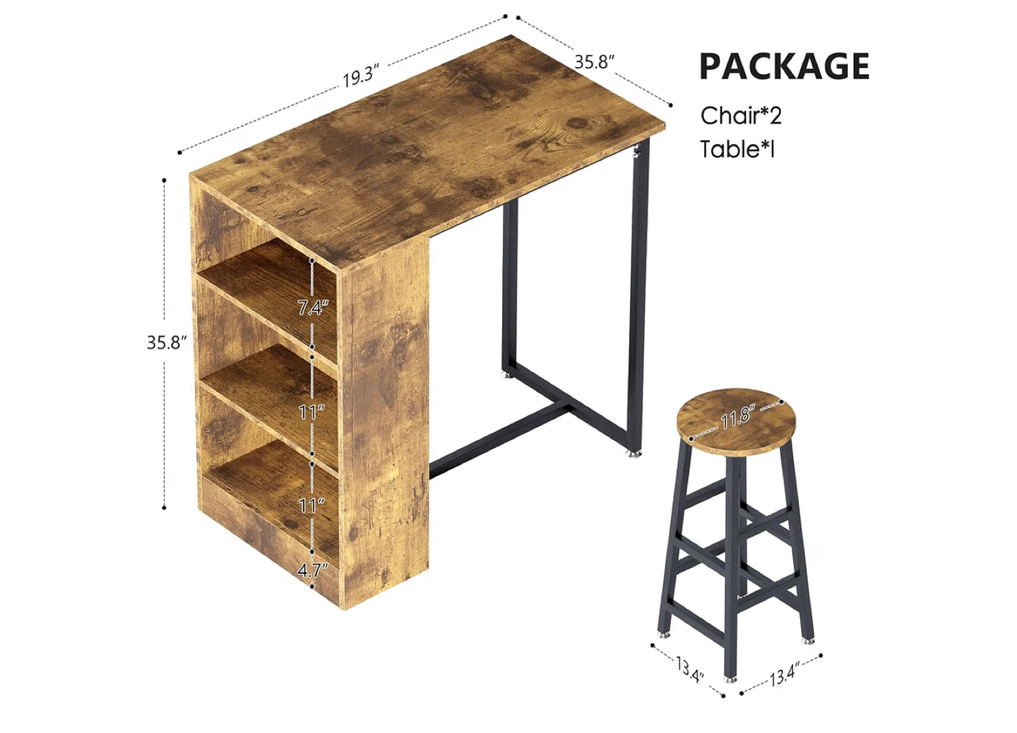3-Piece Bar Table & Stool Set with Storage – Already Assembled - photo 3