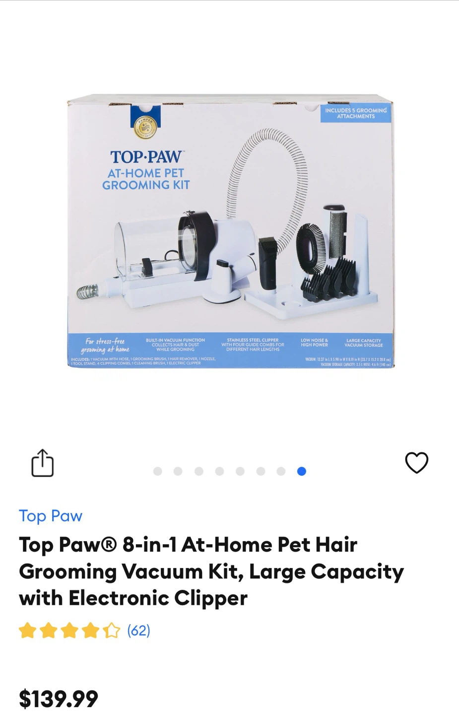 Top Paw 8-in-1 At-Home Pet Grooming Vacuum Kit