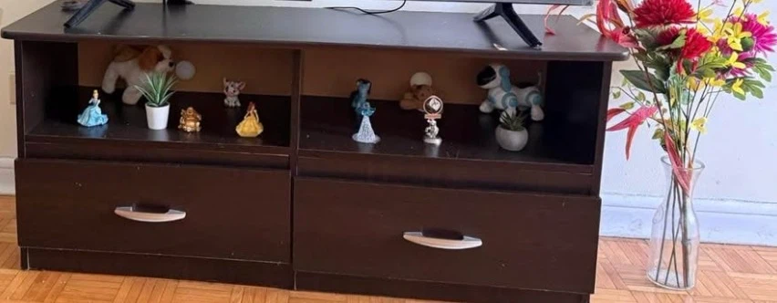 Dark Brown TV Stand with Shelves and Drawers