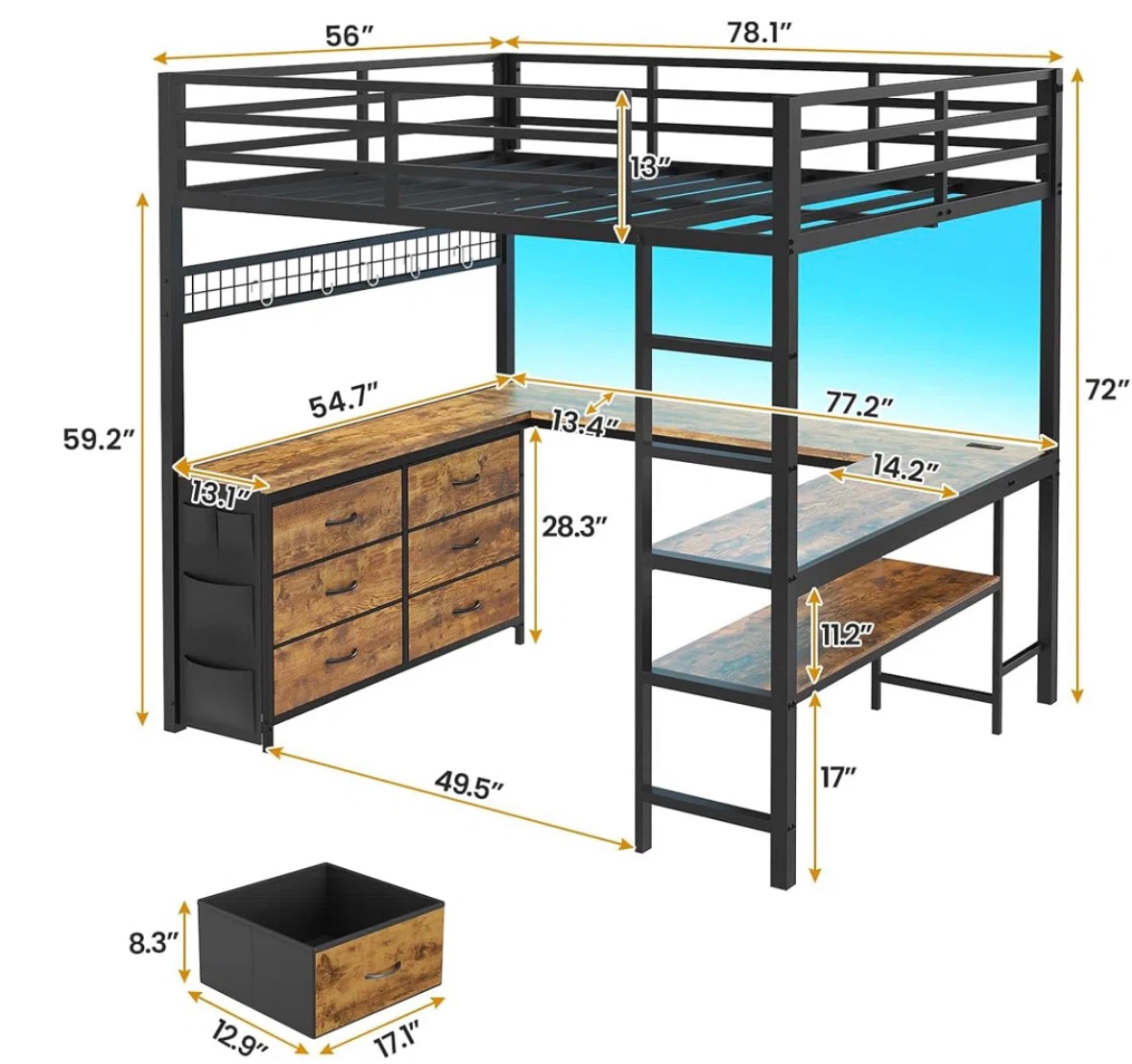 Loft Bed U Shaped Desk Full/Double Size