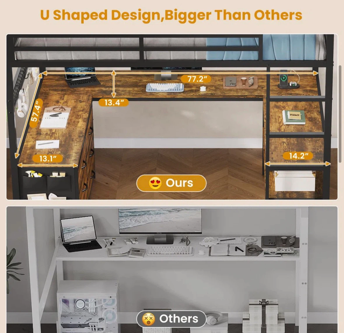 Loft Bed U Shaped Desk Full/Double Size - photo 4