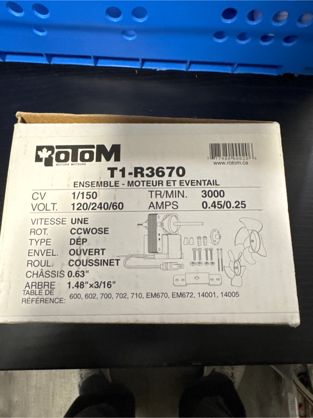 Rotom T1-R3670 Motor and Fan Kit