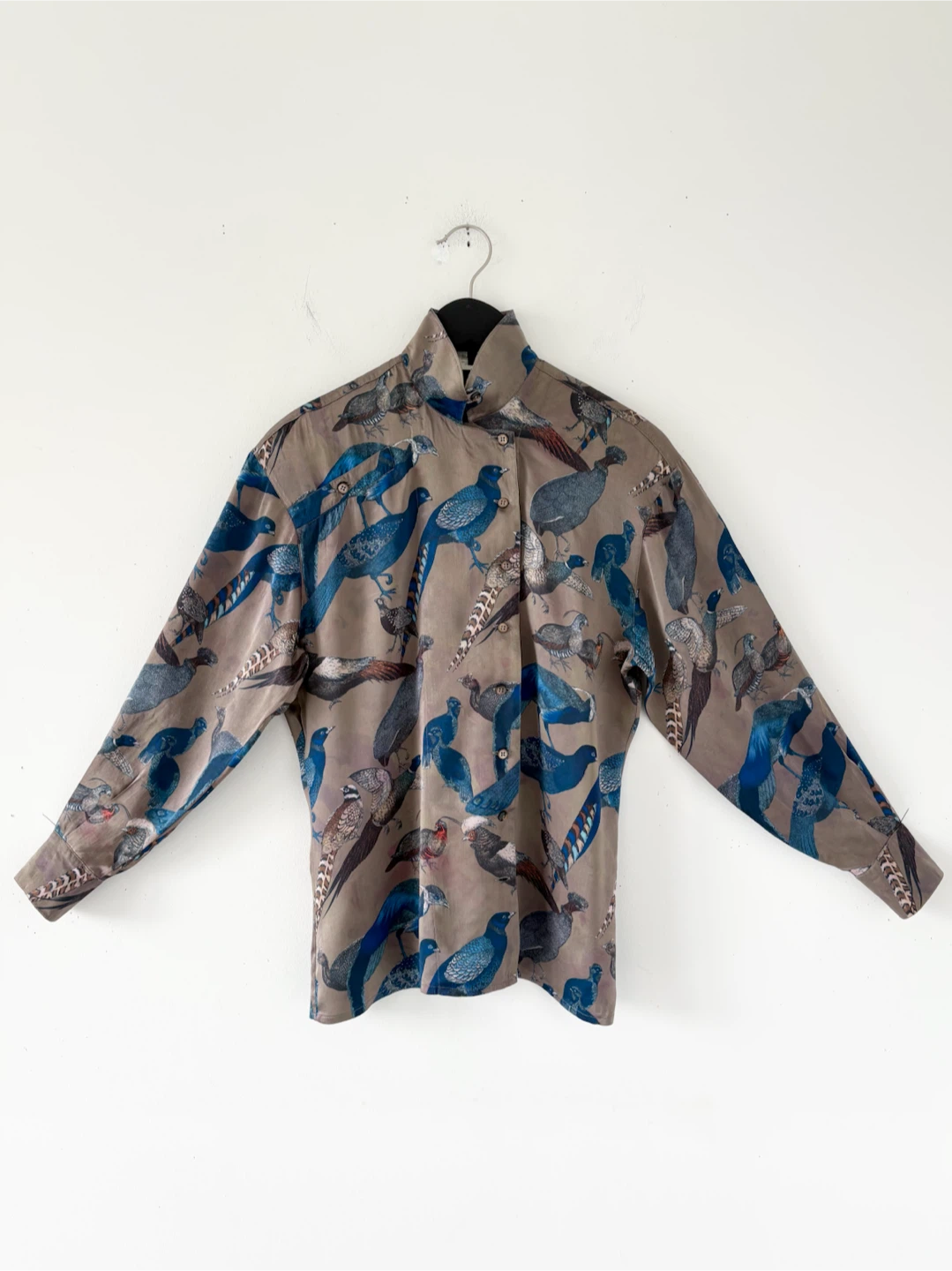 80s Vintage Escada 100% Silk Bird Print Blouse
