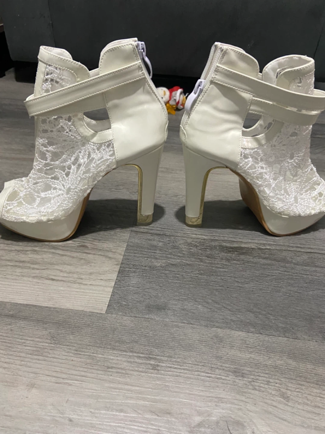 🏈White Lace Peep-Toe Platform Heels - photo 2