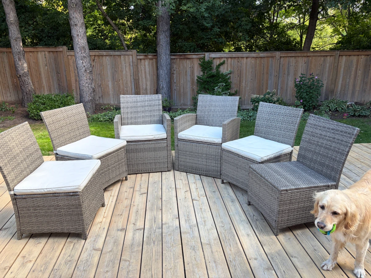Set of 6 Grey Wicker Patio Chairs