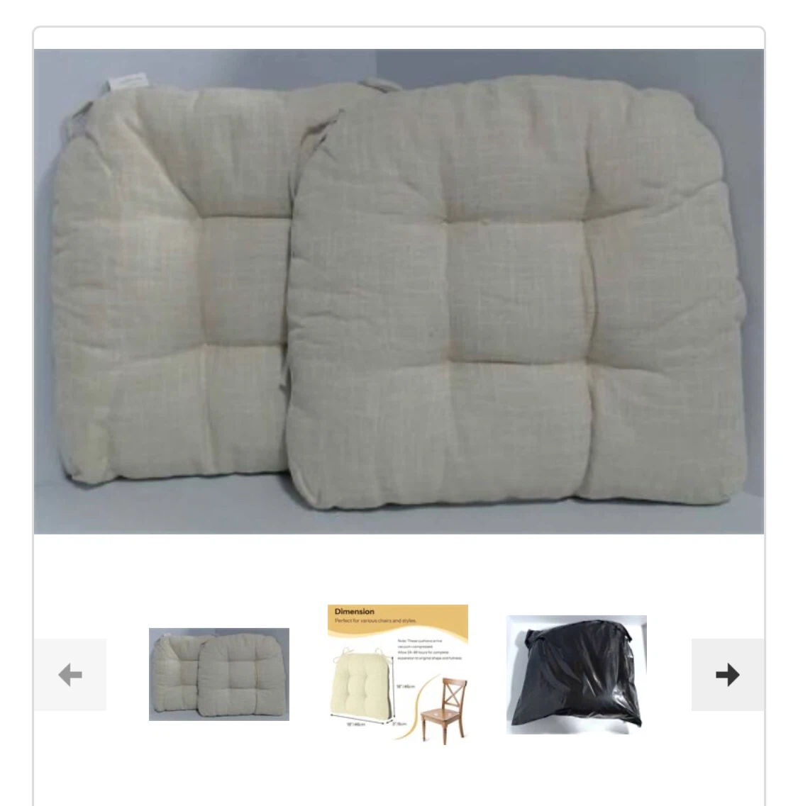 Set of 2 Beige Tufted Chair Cushions18x18