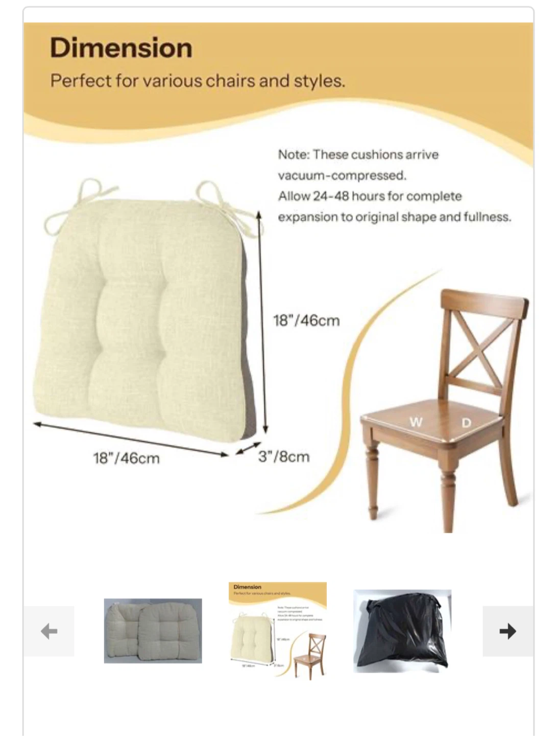 Set of 2 Beige Tufted Chair Cushions18x18 - photo 2