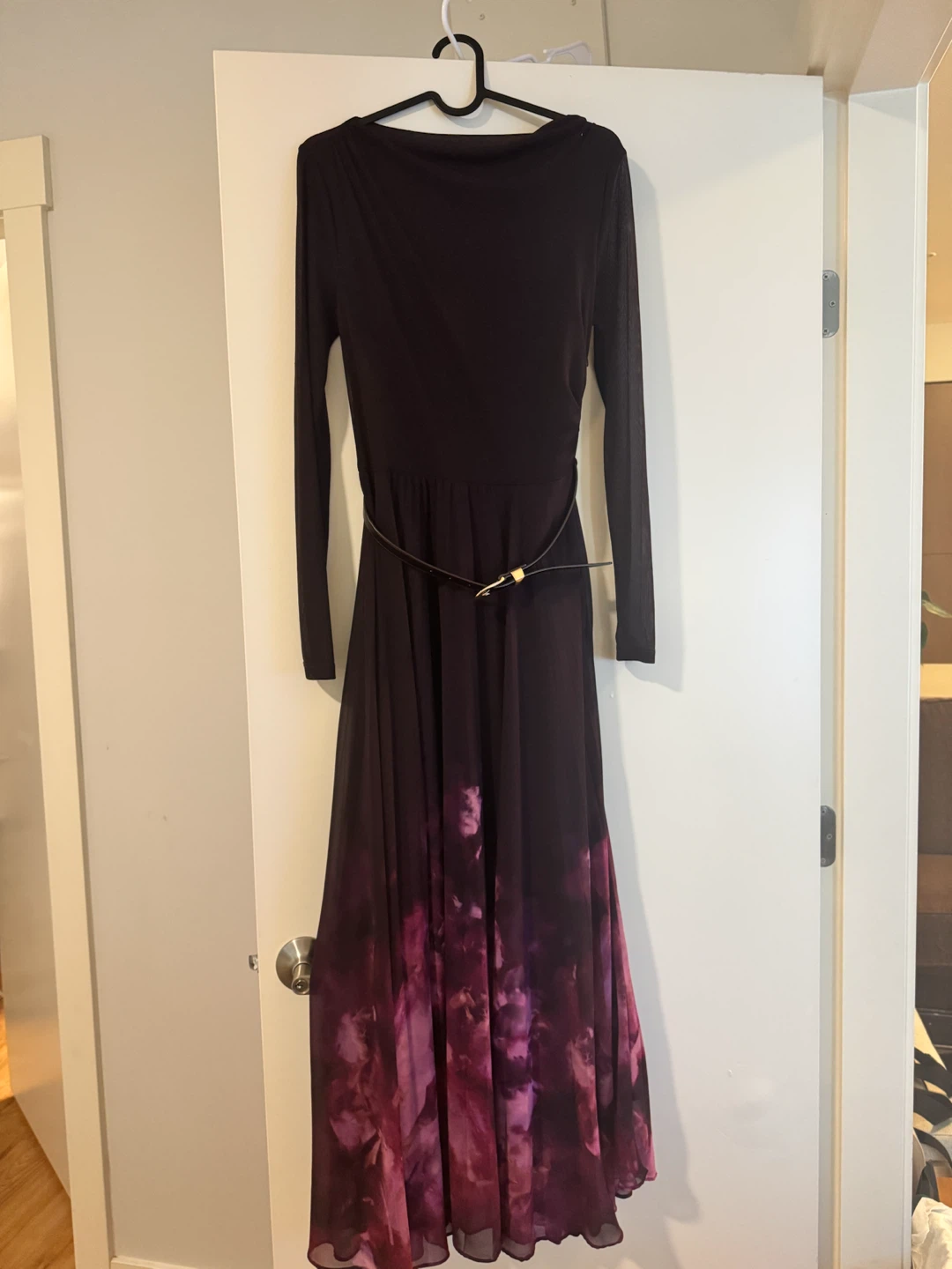 Ever new Long-Sleeve Purple and Black Maxi Dress