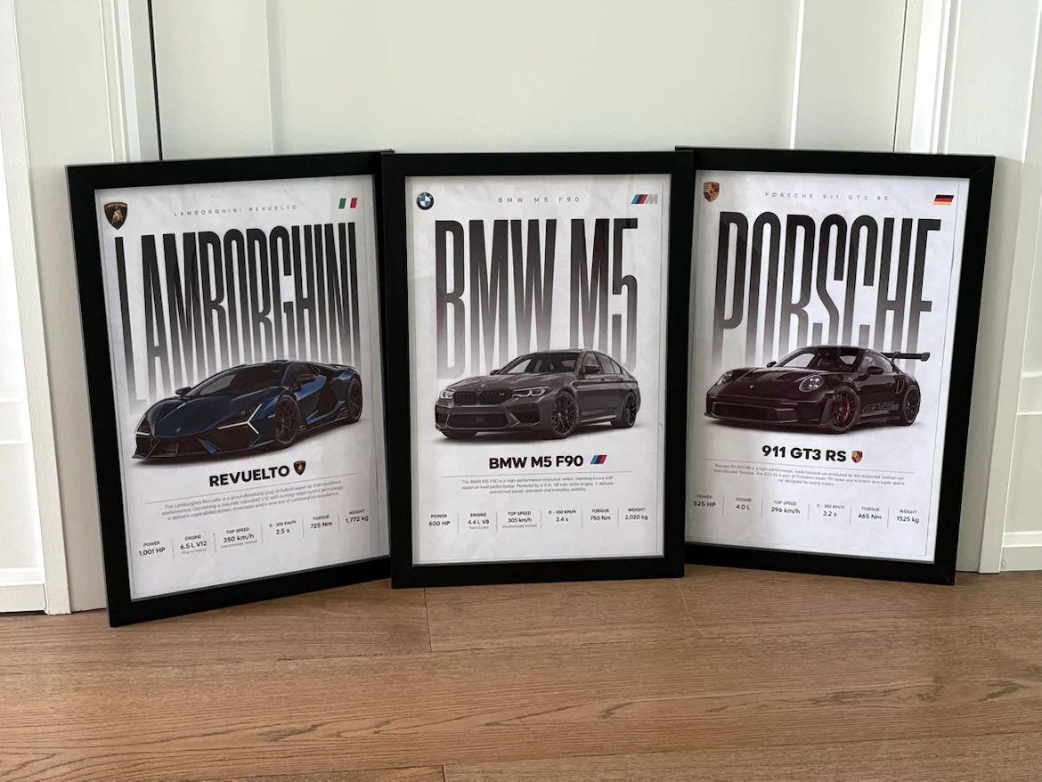 Lamborghini BMW Porsche Framed Posters
