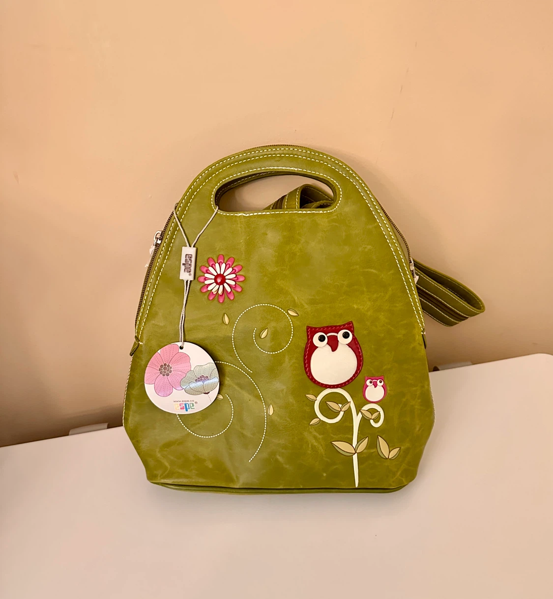ESPE Owl Pattern Green Backpack Purse