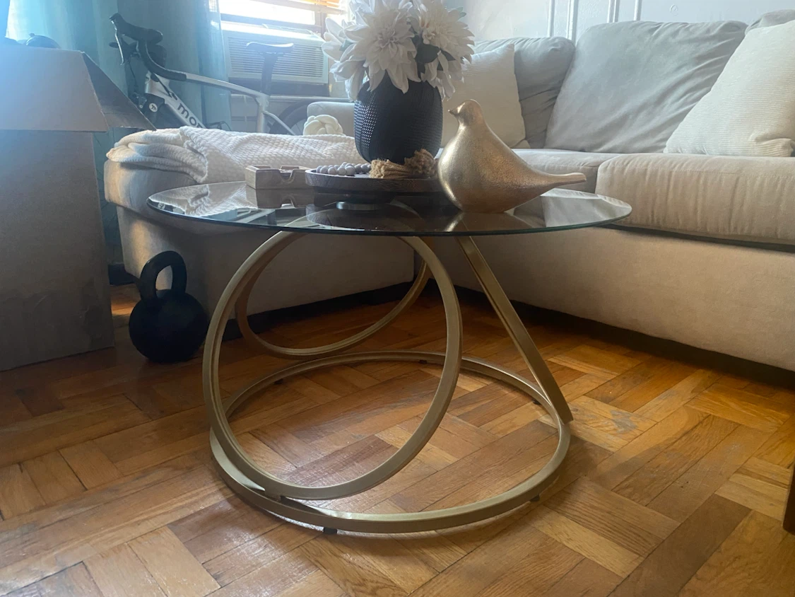 Round Glass Coffee Table with Gold Metal Base