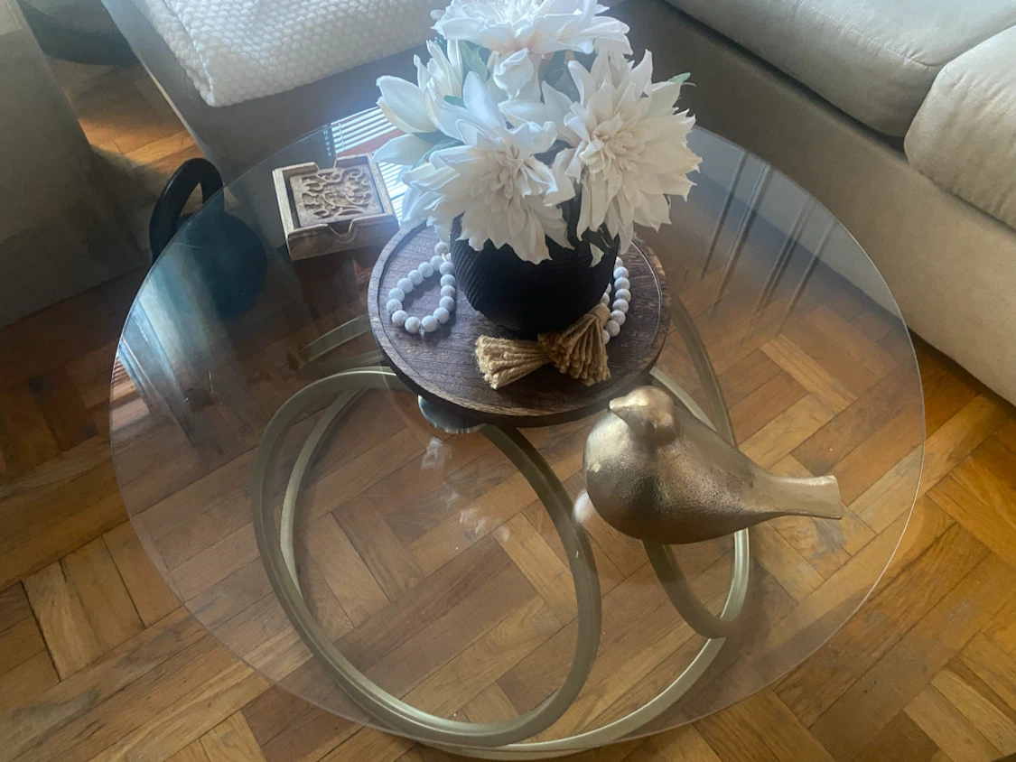 Round Glass Coffee Table with Gold Metal Base - photo 2